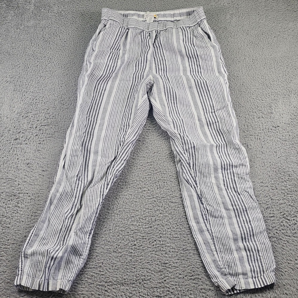 C&C California Pants Womens Medium White 100% Linen Striped Jogger Tapered - Picture 3 of 11